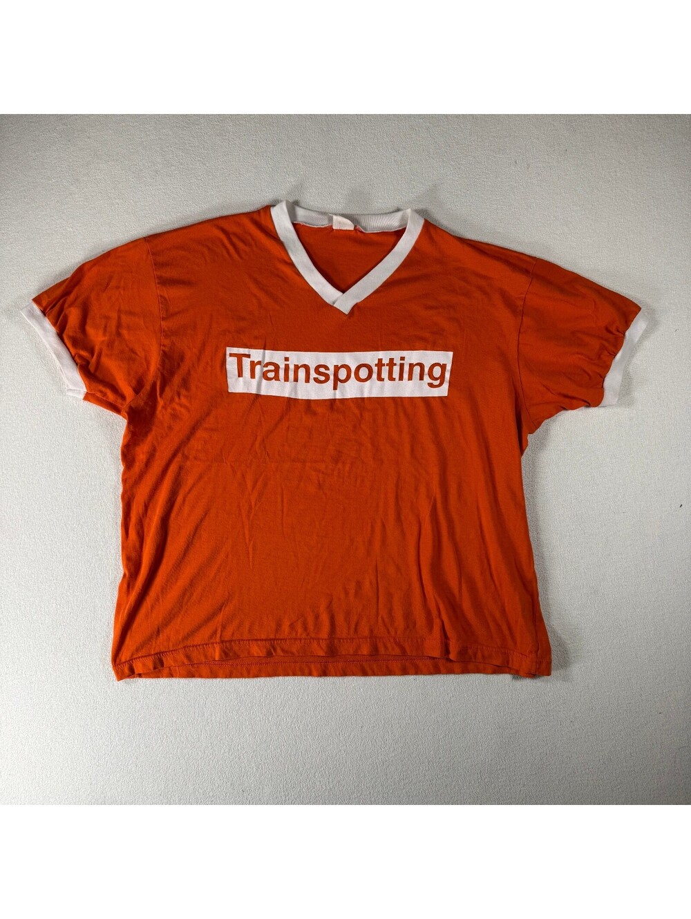 Vintage 90s Trainspotting Movie Promo Canada Orange V-Neck T-Shirt XL